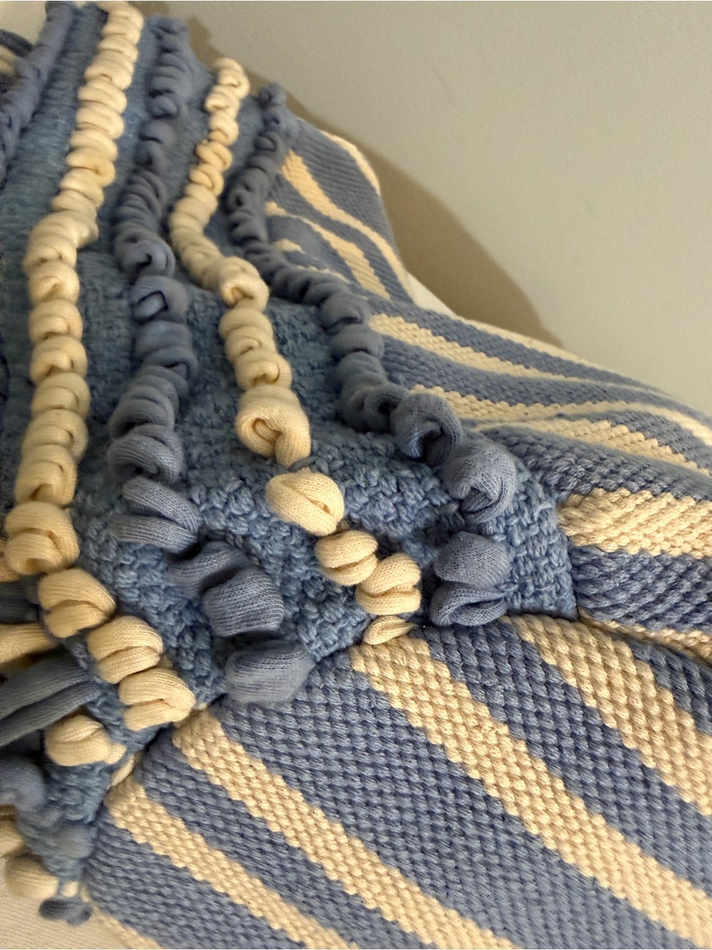 Striped Blue & Cream Fringe Tote Bag Rope Handles - Picture 6 of 16